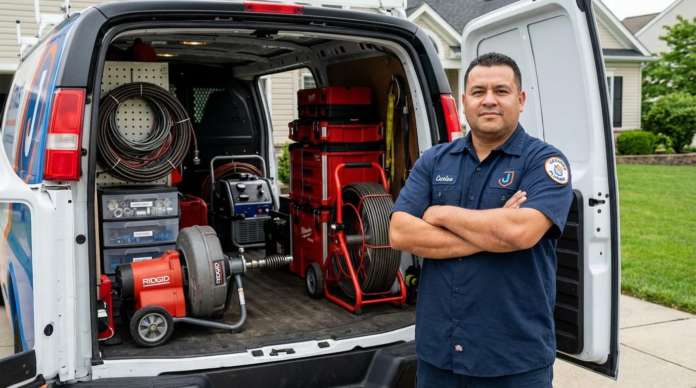 Professional drain cleaning equipment and Johns Plumbing LLC plumber in Lancaster