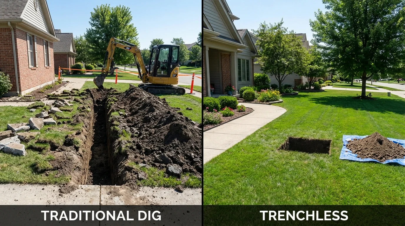 Trenchless sewer repair with minimal yard damage versus traditional excavation in Lancaster, CA